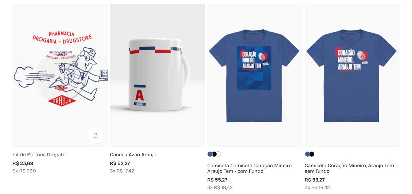 Linha de produtos da Drogaria Araujo