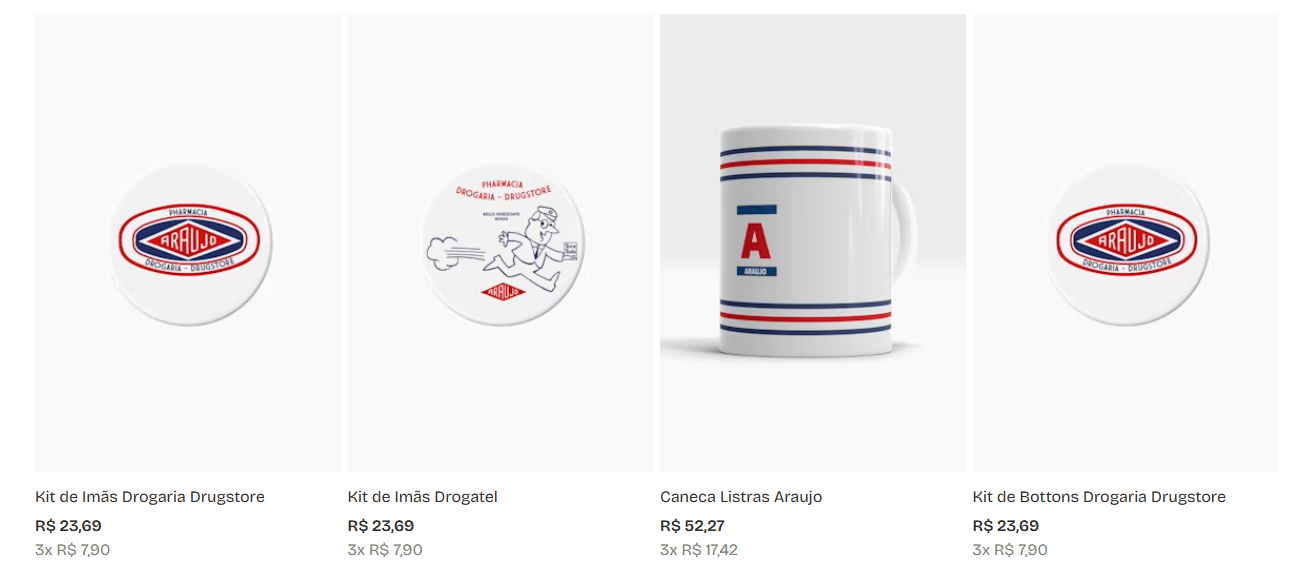 Linha de produtos da Drogaria Araujo